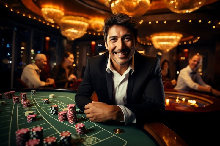 Suasana live dealer No Commission Baccarat di studio topupgim dengan kartu yang sedang dibagikan